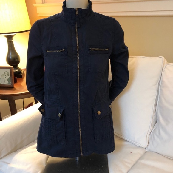 Navy Cotton Utility Jacket - Picture 2 of 5